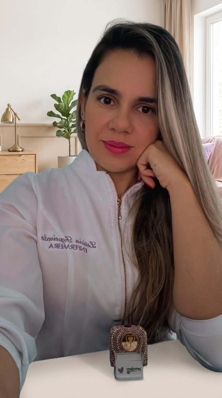 Retrato profissional de Letícia Figueiredo, enfermeira